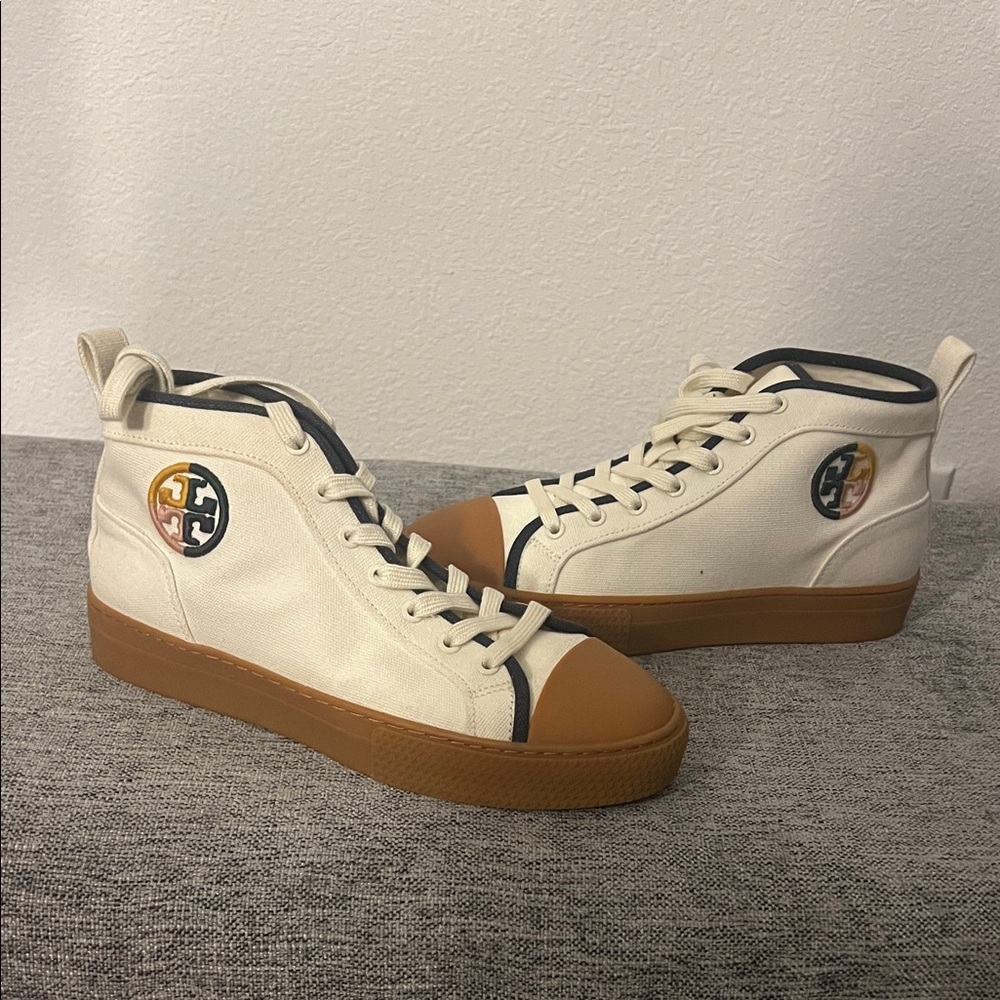 Tory Burch Men's White and Brown High-Top Sneakers